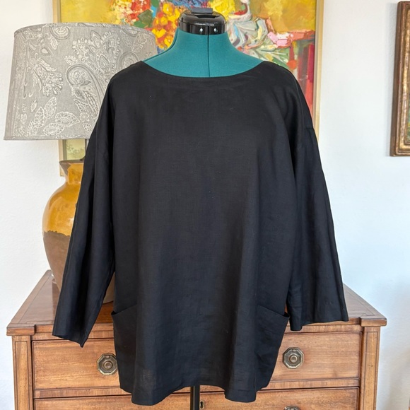 Eileen Fisher Black Linen Top - Picture 2 of 8